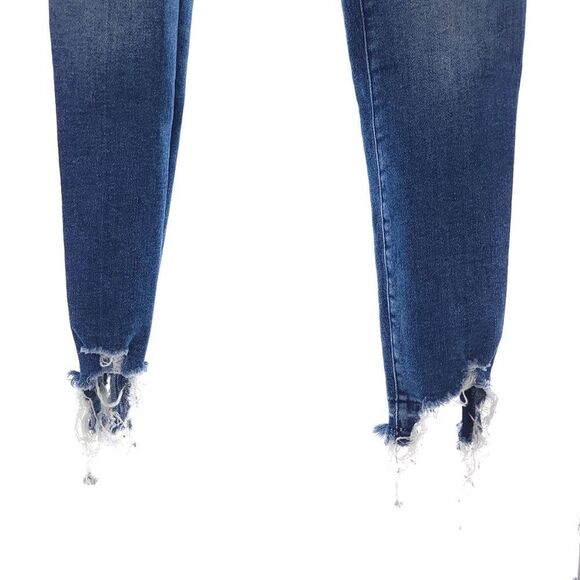 DL1961 Women's 25 Blue Distressed Raw Hem High Rise Skinny Laramie Farrow Jeans - Picture 2 of 9